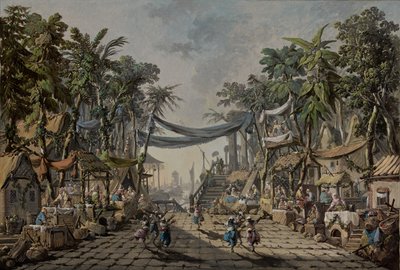 Market Scene in an Imaginary Oriental Port by Jean Baptiste Pillement
