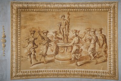 Faux gilded relief, with Bacchus placed on a circular pedestal decorated with festoons and bucrania, and surrounded by dancing canephors by Jean Boulanger