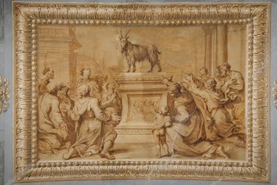 Faux gilded relief, with the goat placed on the historiated altar and surrounded by characters in adoration by Jean Boulanger