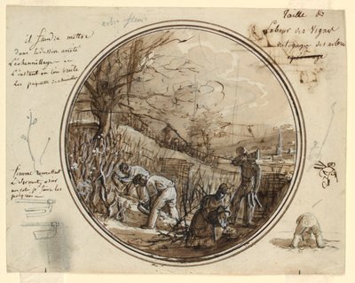 Design for a Painted Porcelain Plate, Cutting and Working in the Vineyard by Jean Charles Develly
