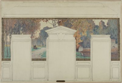 Sketch for the Fresnes town hall: Landscape with walkers in autumn by Jean Constant Pape