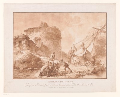 Landscape with Ruins and a Ship near Genoa by Jean Francois Janinet