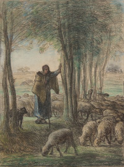 A Shepherdess and Her Flock in the Shade of Trees by Jean Francois Millet