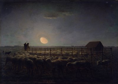 The Sheepfold, Moonlight by Jean-Francois Millet