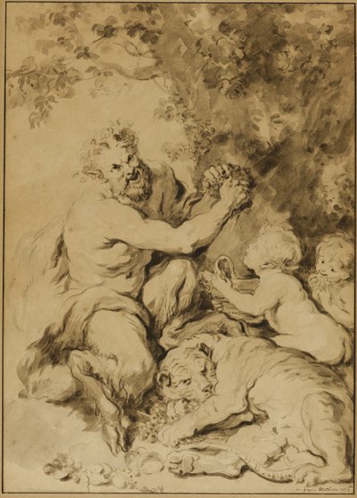 Satyr Pressing Grapes Beside a Tiger by Jean Honore Fragonard