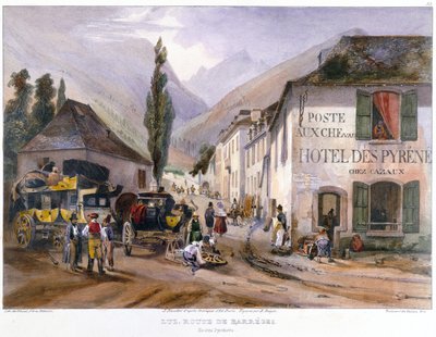 Arrival and Repair of a Stagecoach at Luz on the Road to Barreges by Jean Jacottet