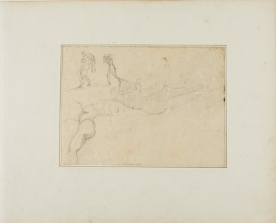 Cross-Section of a Pillared Hall and Three Figure Sketches by Jean Louis André Théodore Géricault
