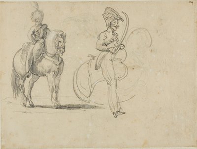 Sketches of a Mounted Chasseur and a Cavalry Officer with Drawn Saber by Jean Louis André Théodore Géricault