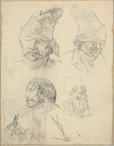 Studies of Heads and Two Compositional Studies by Jean Louis André Théodore Géricault