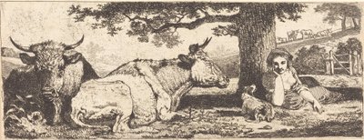 Two Cows and a Woman Lying Down by Jean Louis Demarne
