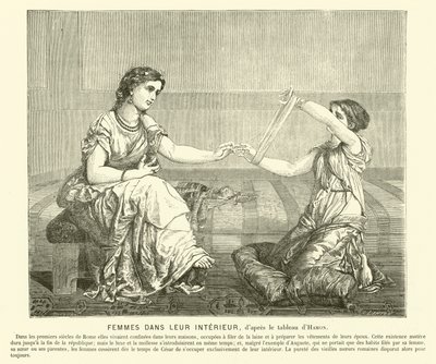 Women spinning wool in a house, ancient Rome by Jean Louis Hamon
