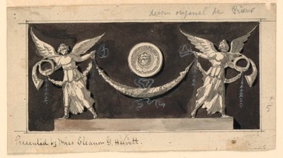 Decorative Panel: Fames Supporting a Swag beneath a Medallion by Jean Louis Prieur the Younger