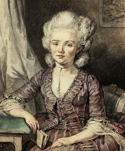 A Young Lady Seated by a Table with a Book by Jean Michel the Younger Moreau