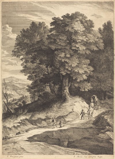 Edge of a Wood with Travelers in a Carriage by Jean Morin, after Jacques Fouquières