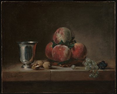 Still Life with Peaches, a Silver Goblet, Grapes, and Walnuts by Jean Baptiste Simeon Chardin