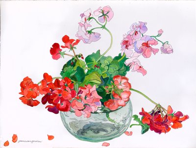 Geraniums at Ease in Glass Bowl by Jean Swan Gordon
