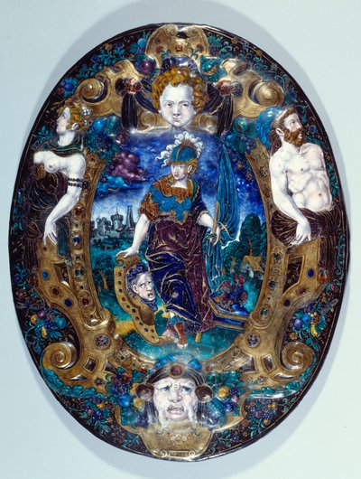 Painted Enamel Tray Representing Minerve on Landscape Background Created by Jean Court dit Vigier (16th Century) (Painter Enamailleur at Limoges) Paris, Louvre Museum by Jean de Court