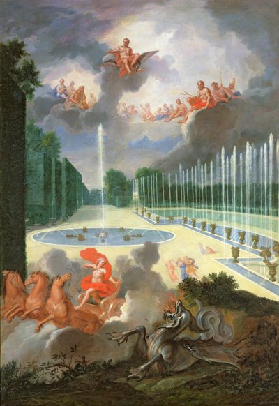 The Groves of Versailles. View of the Dragon Pool and the Pool of Neptune, with Apollo Slaying Python by Jean the Younger Cotelle