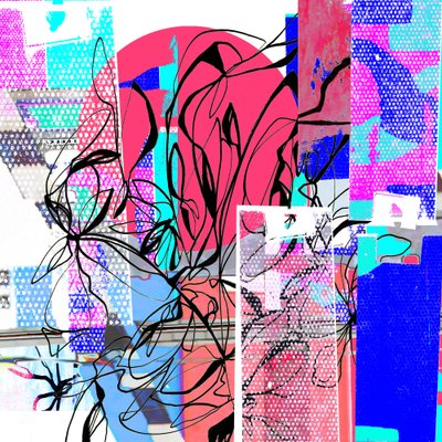 Abstract Pink Blue Bloom by Jenja Braun