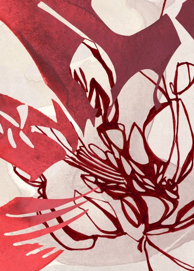 Abstract Red Blooms by Jenja Braun