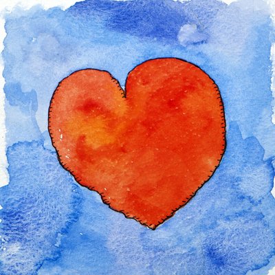 Red heart on blue by Jennifer Abbott