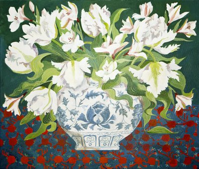White double tulips and alstroemerias by Jennifer Abbott