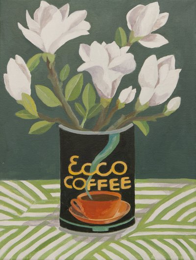 White magnolia in old coffee can by Jennifer Abbott