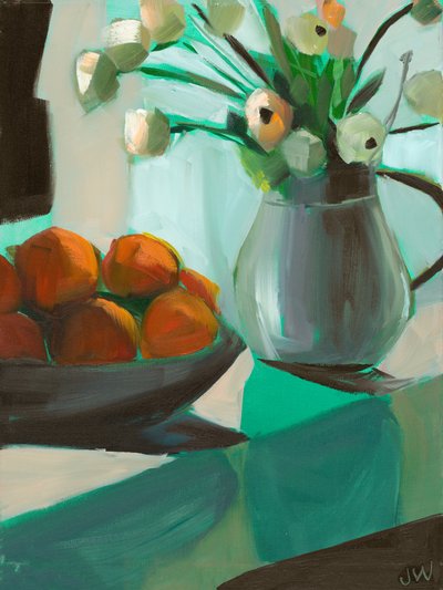 Oranges and White Ranunculus by Jenny Westenhofer