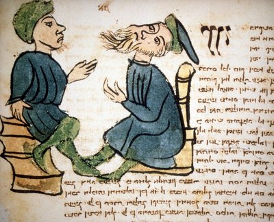 Judaism: Representation of the learning of a rabbi. 15th century manuscript. Biblioteca Palatina, Parma by Jewish School