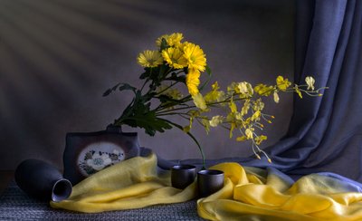 Golden Floral Serenity by Jie Fischer