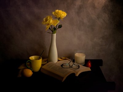Yellow Roses Quiet Reading by Jie Fischer