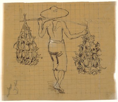 Walking Javanese Coolie with Two Burdens on a Yoke, Seen from Behind by Joakim Frederik Skovgaard