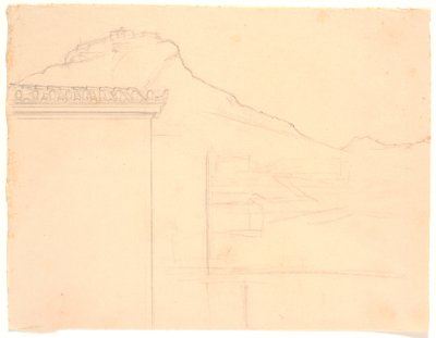 View Towards Buildings on a Cliff Top; in the Foreground Left a House Corner by Joakim Frederik Skovgaard