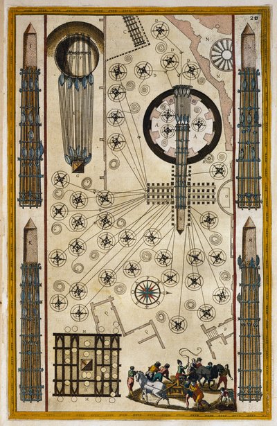 Winches for moving obelisk, engraving from Theatrum civitatum et admirandorum Italiae, by Joan Baleu by Joan Blaeu