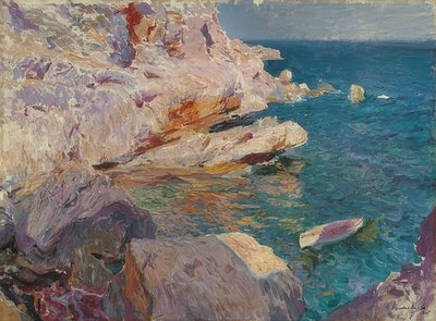 Rocks of Jávea with White Boat. 1905 by Joaquín Sorolla