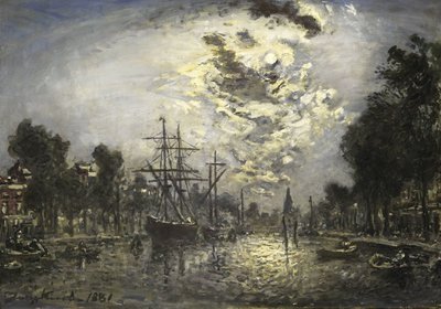 Rotterdam in the Moonlight by Johan Barthold Jongkind (signed by artist)