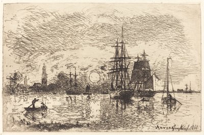 Sunset, Port of Antwerp by Johan Barthold Jongkind