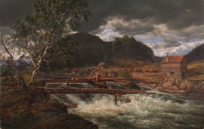 Hellefossen near Hokksund by Johan Christian Dahl