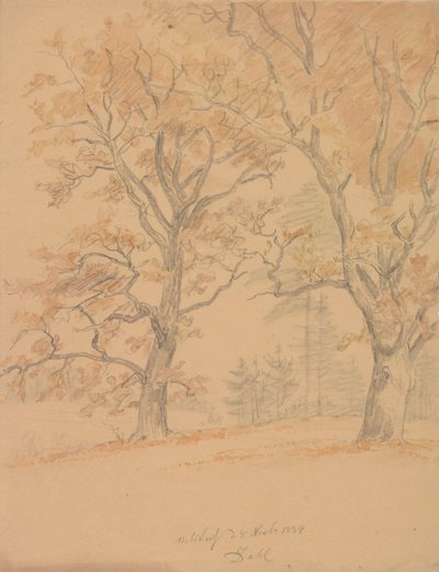 Two Oak Trees with Autumn Leaves by Johan Christian Dahl
