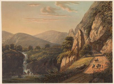 View of a Waterfall and Country Road in Preanger on Java (In the Sumandansche, Preanger Regencies) by Johan Conrad Greive