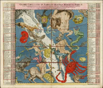 1730 celestial chart - Globi Coelestis In Tabulas Planas Redacti Pars V by Johan Gabriel Doppelmayr