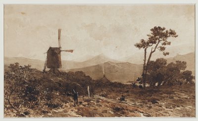 Hilly Landscape with a Mill on the Left by Johan Hendrik Weissenbruch