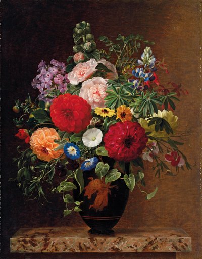 Lilac, Apple Blossom, Cornflowers and Sweet Williams with a Pot of Violas on a Ledge, 1827 by Johan Laurents Jensen