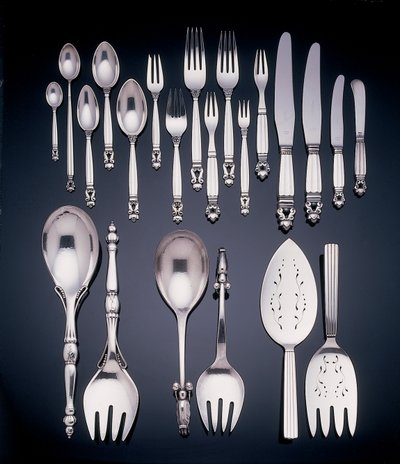 Acorn pattern flatware service by Johan Rohde