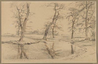 A Brook near a Farm in Usserød with Cows and Two Figures by Johan Thomas Lundbye