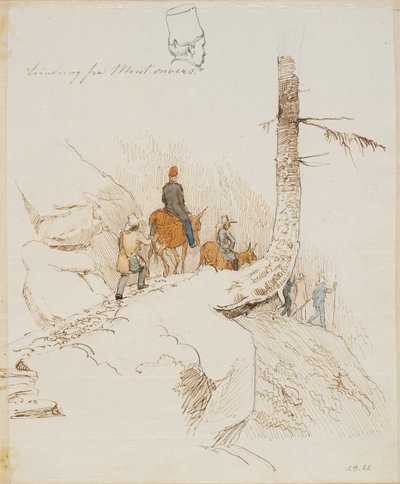 Walking and Riding Travelers on a Mountain Path with a Small Man