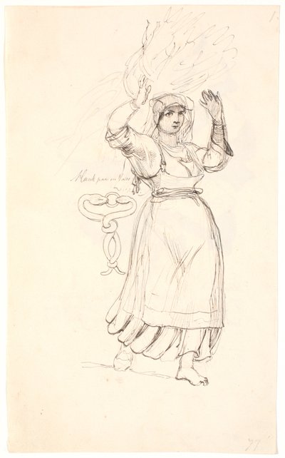 Italian Peasant Woman with a Bundle of Twigs on Her Head. Study of a Handle Representing Two Snakes Biting Each Other on the Head by Johan Thomas Lundbye