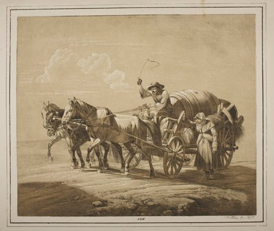Hungarian Farmer Drives a Wagon with Barrels by Johann Adam Klein
