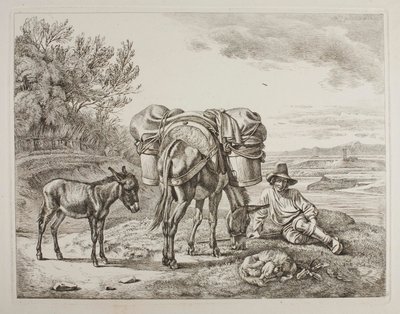 Packed Mule with Resting Driver by Johann Adam Klein