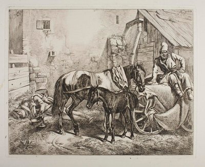 Russian Luggage Cart Outside a House by Johann Adam Klein